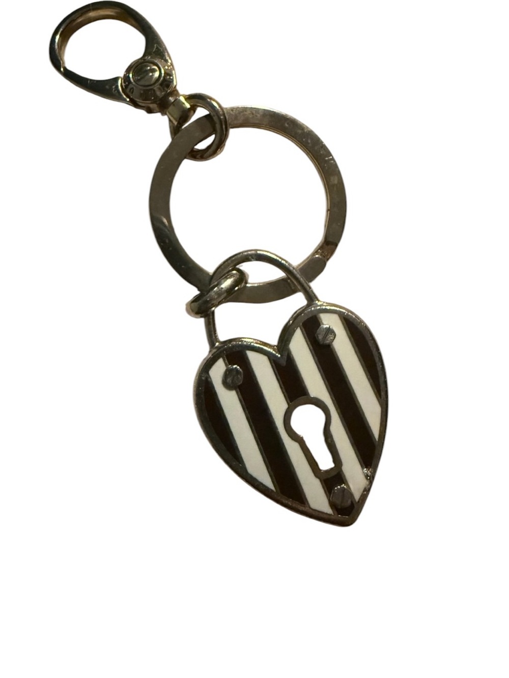 Henri Bendel Centennial Stripe Heart Lock Keychain / Bag Charm 🖤